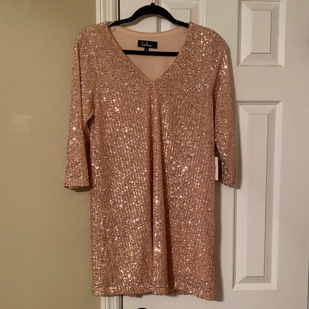 All Nighter Rose Gold Sequin Shift Dress